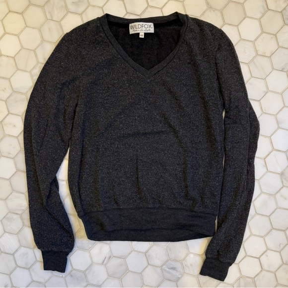 Wildfox Charcoal V-Neck Baggy Beach Jumper size XS - Picture 1 of 3